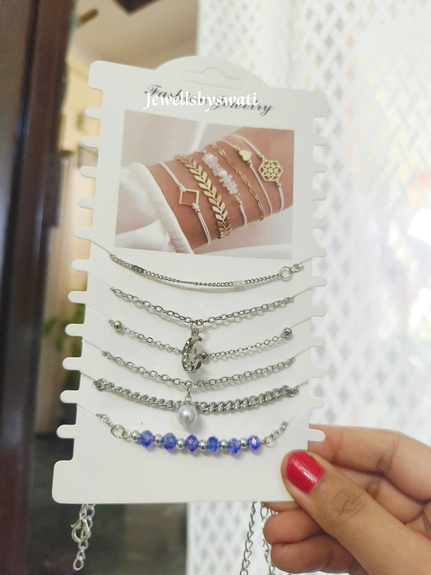 Set of 6 Bracelates|blue &silver