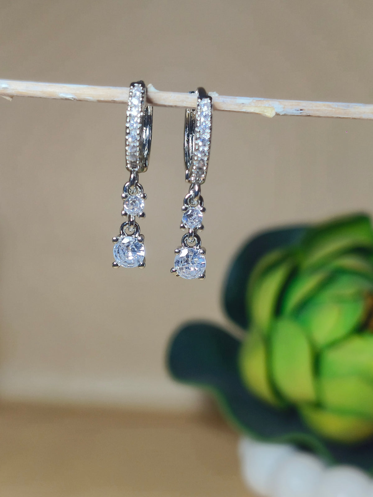 CZ Double Drop Hoop Earrings🤍