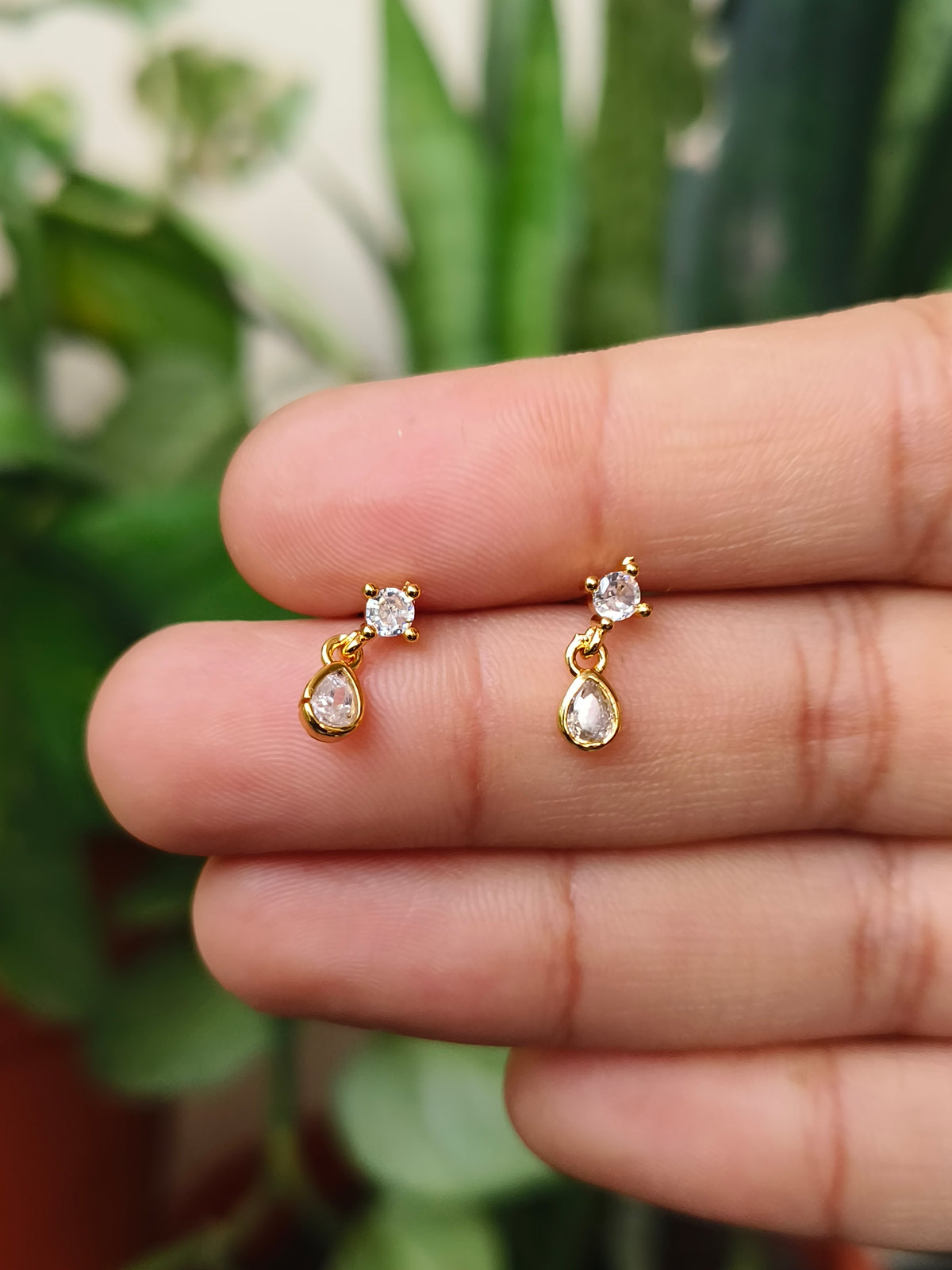 Minimal Stone Dangler Ball Back Earrings