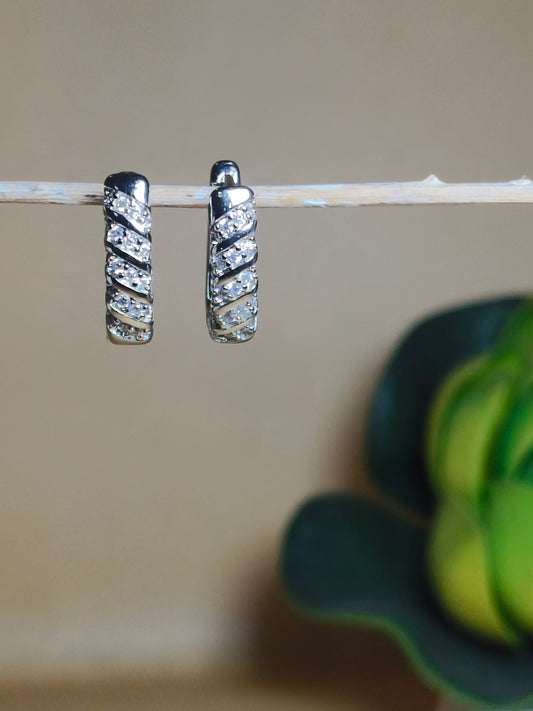Silver CZ Twisted Bar Hoop Earrings