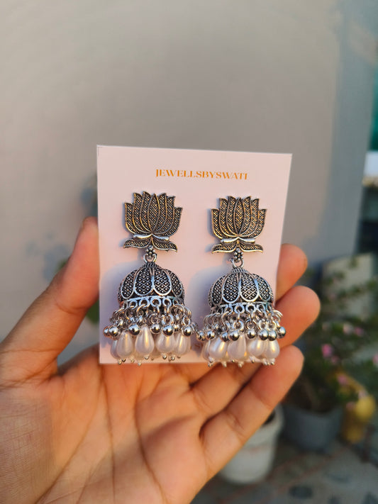 Combo of 5 Premium Oxidized Silver Jhumka Earrings