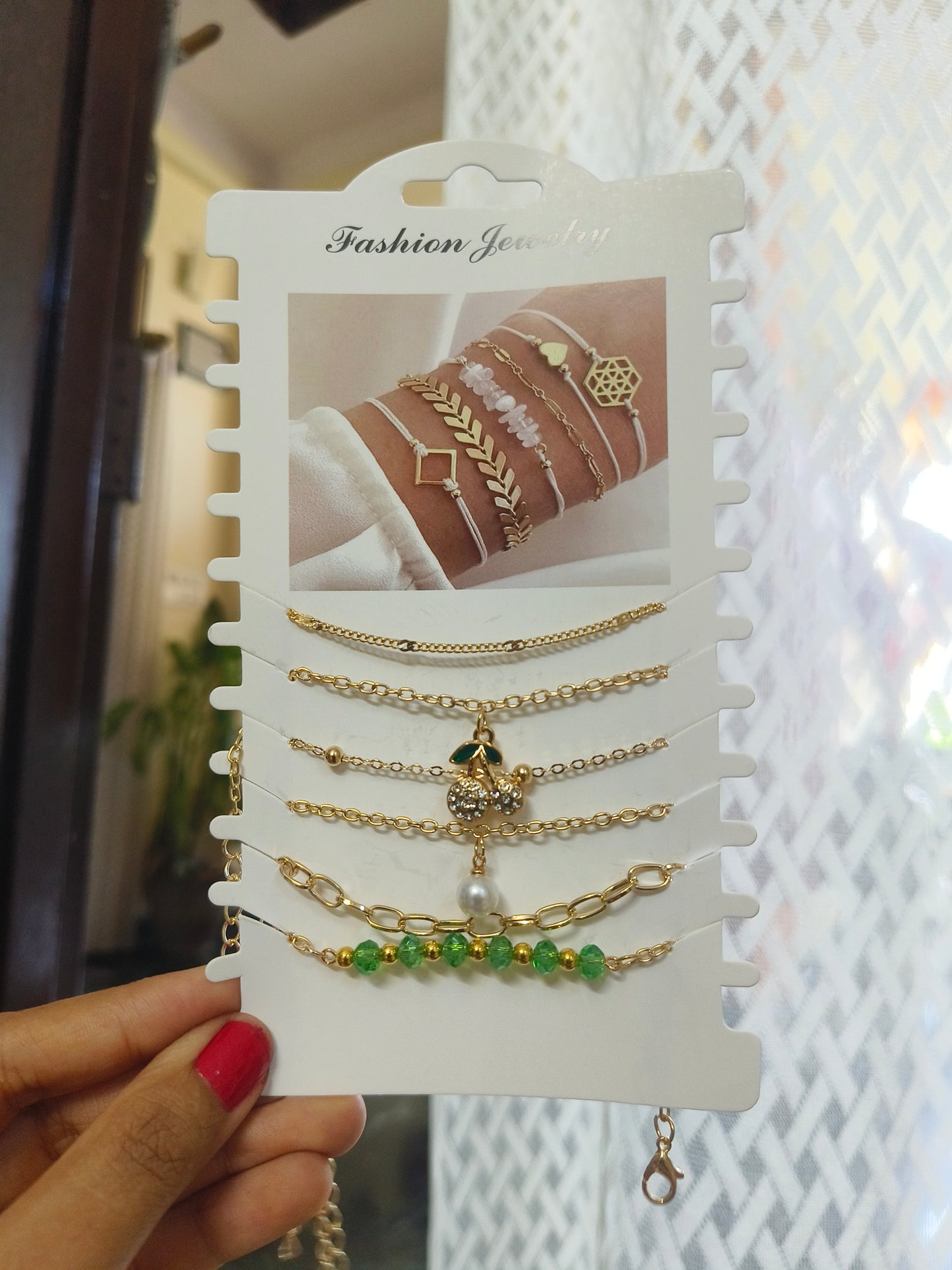 Set Of 6 Bracelates|Golden & Green