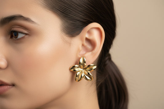 Anti-Tarnish Waterproof Gold Flower Stud Earrings for Women |