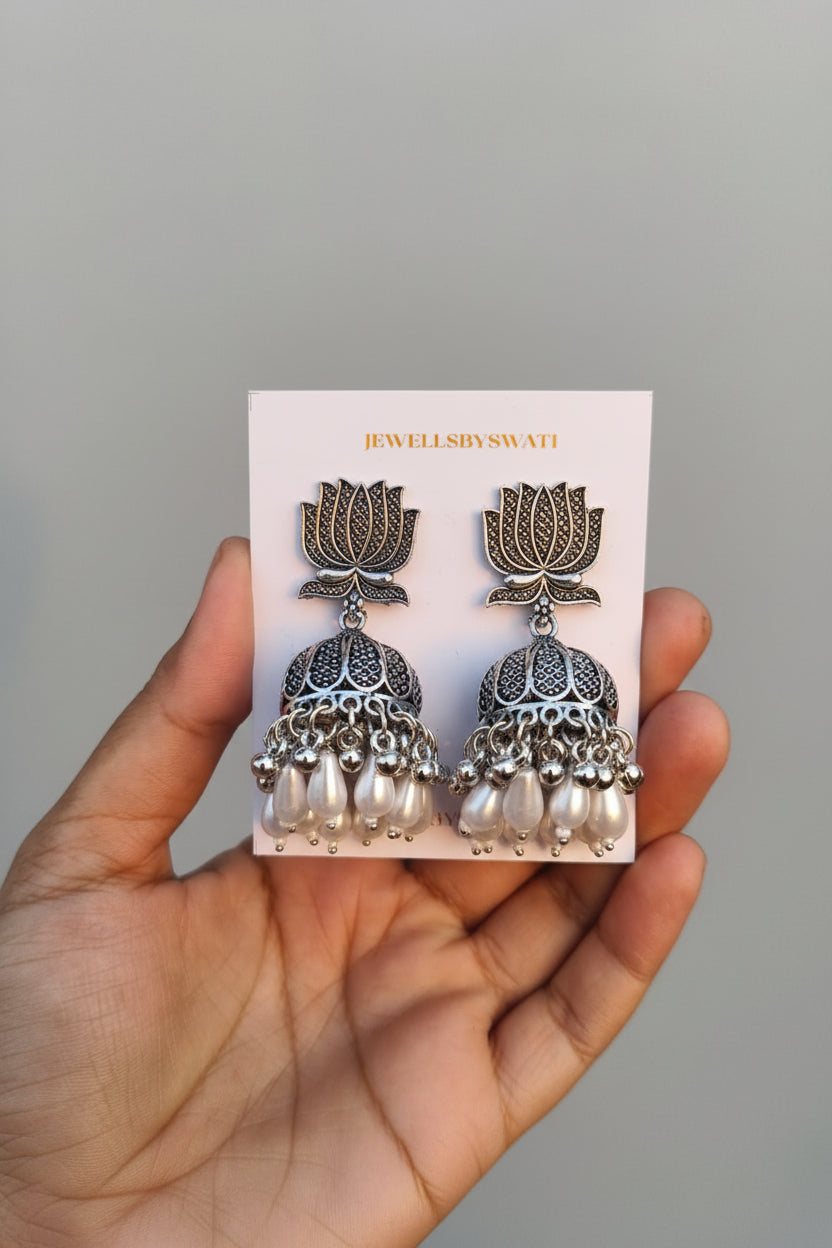 SILVER LOTUS JHUMKI