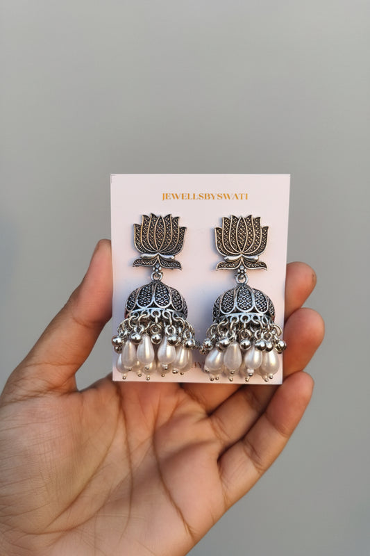SILVER LOTUS JHUMKI