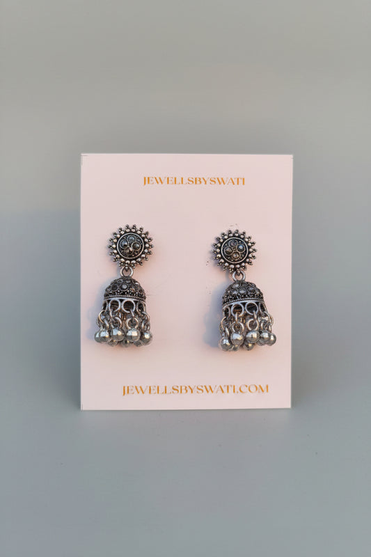 SMALL BLACK STONE OXIDISED JHUMKI