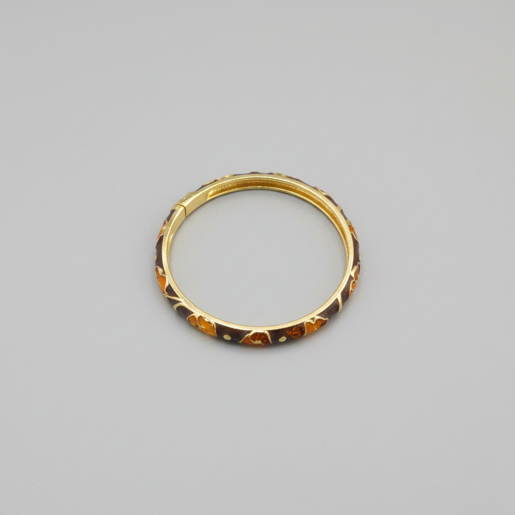 Brown Enamel Floral Anti-Tarnish Gold Bangle Bracelet for Women |
