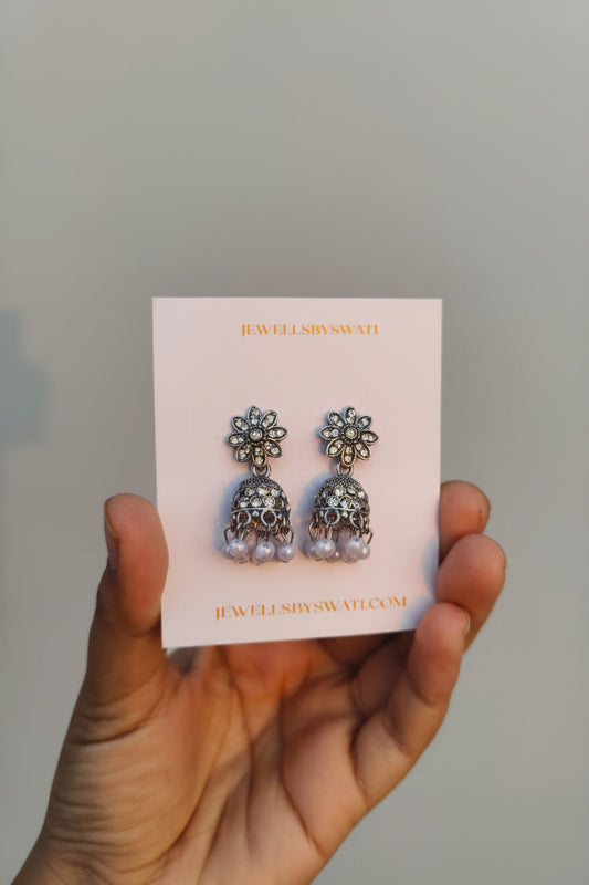 SHINNY SILVER OXIDISED JHUMKI