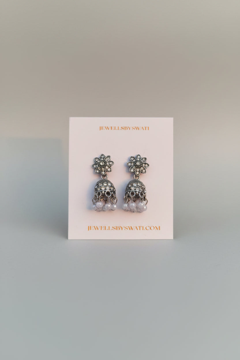 SHINNY SILVER OXIDISED JHUMKI