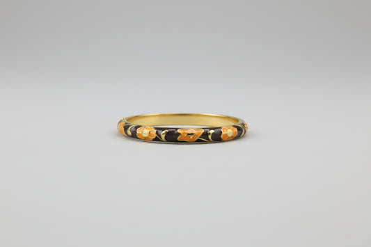 Brown Enamel Floral Anti-Tarnish Gold Bangle Bracelet for Women |