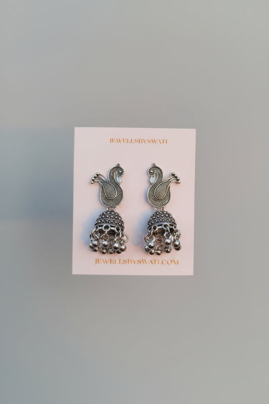 PEACOCK SILVER JHUMKI
