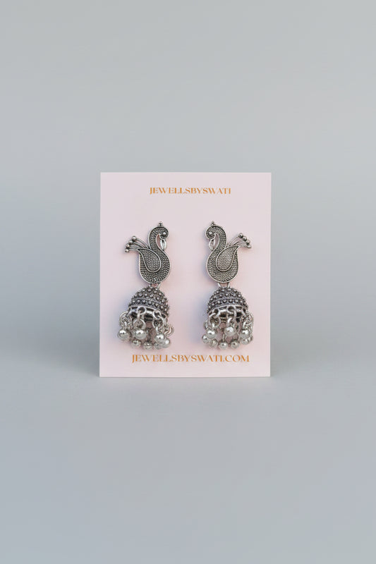 PEACOCK SILVER JHUMKI