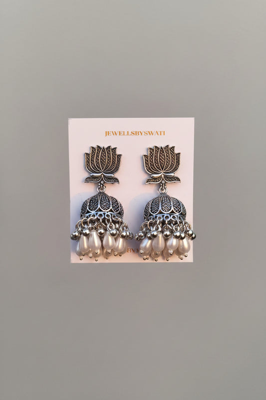 SILVER LOTUS JHUMKI
