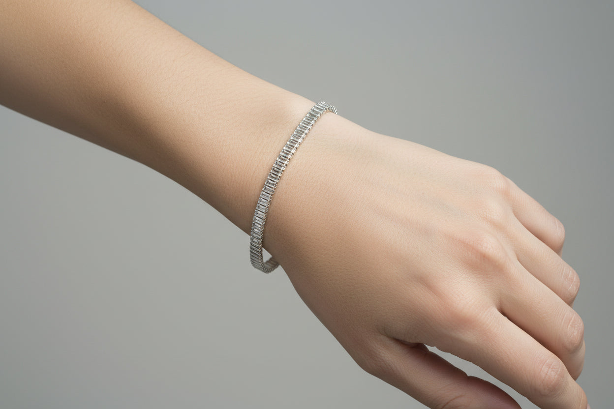Silver Crystal Elastic Bracelet for Women | Anti-Tarnish Stretch Zircon Bracelet