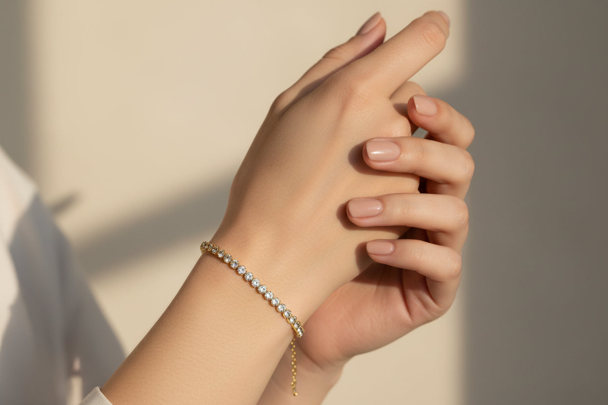 Gold tennis Crystal Stretch Bracelet for Women | Anti-Tarnish Zircon Elastic Bracelet