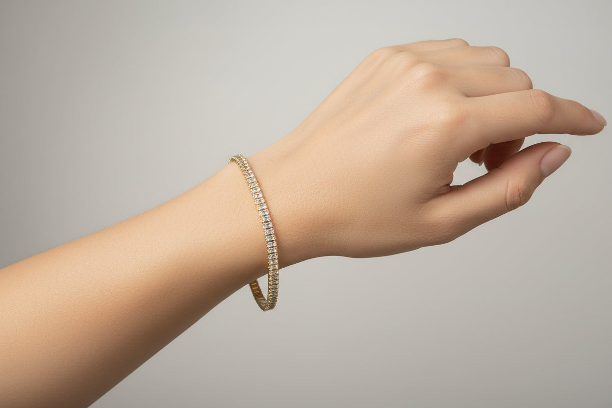 Silver Crystal Tennis Bracelet with Magnetic Lock | Anti-Tarnish Zircon Bracelet for Women
