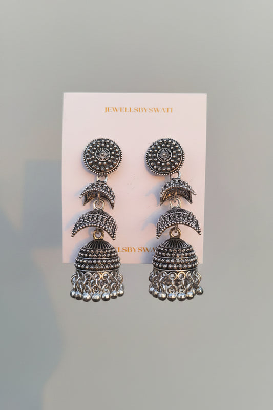 LAYERED SILVER OXIDISED  JHUMKI