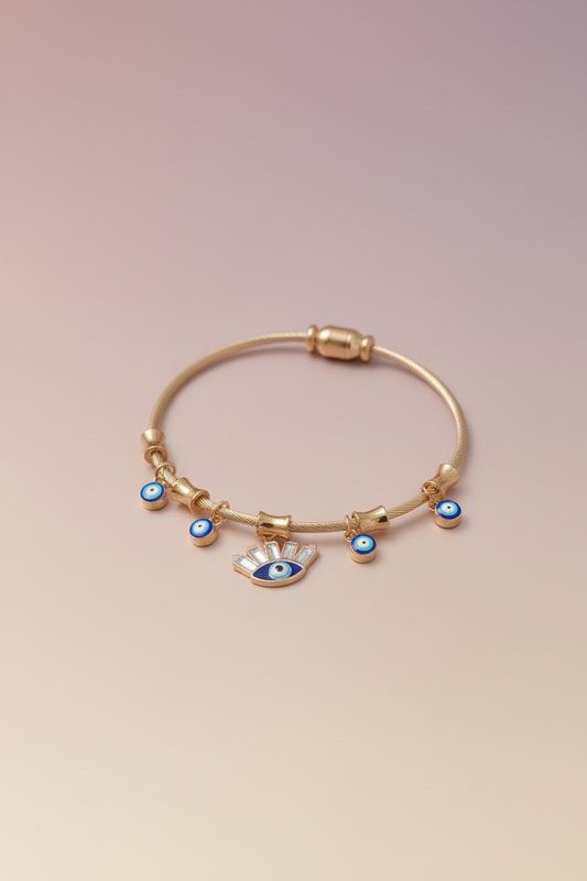 Anti-Tarnish Gold Evil Eye Charm Bracelet for Women | Adjustable Nazar Protection Bracelet | Trendy Daily Wear Jewellery