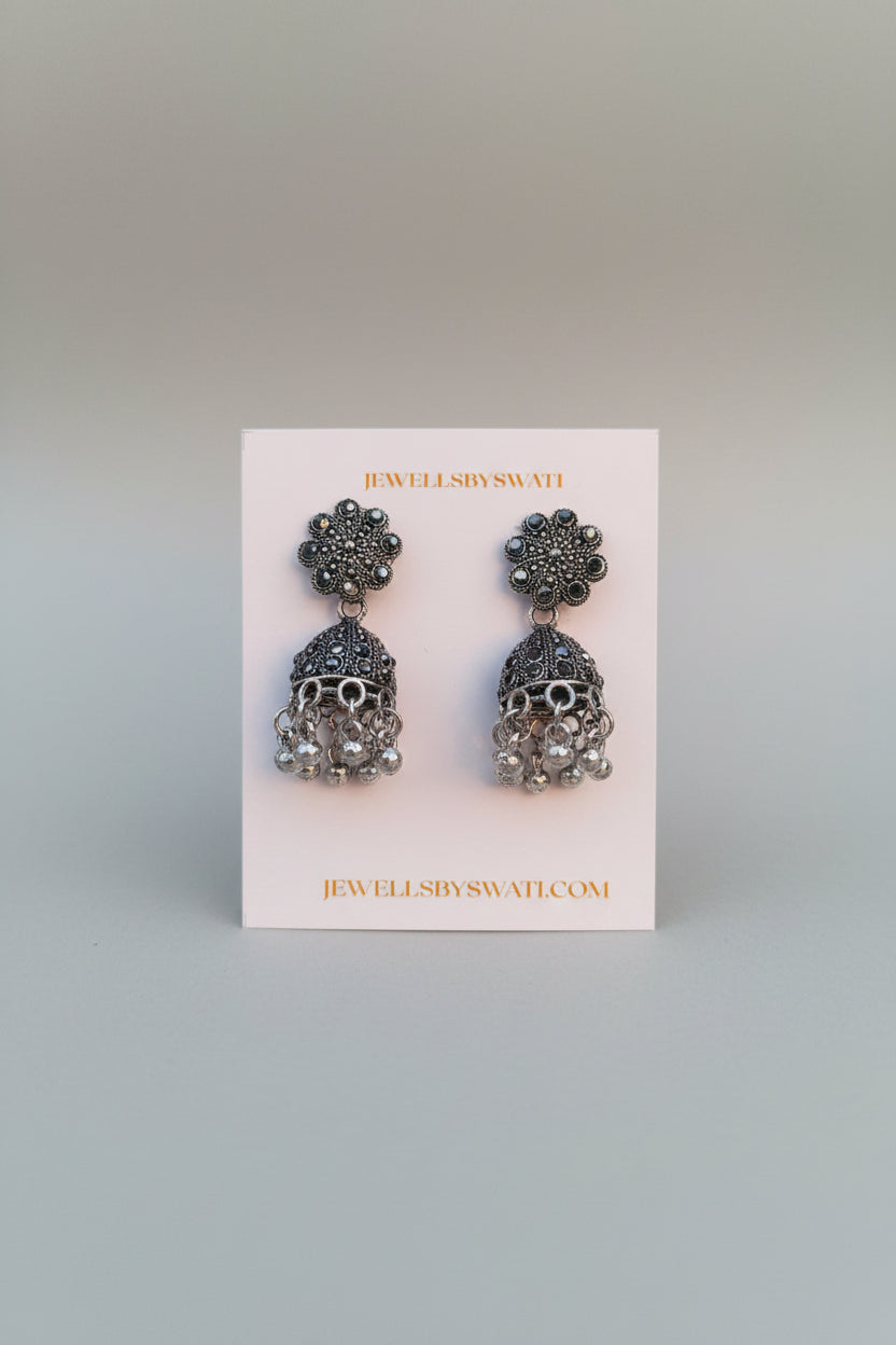 FLOWER BLACK SILVER OXIDISED JHUMKI