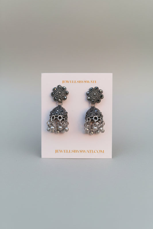 FLOWER BLACK SILVER OXIDISED JHUMKI
