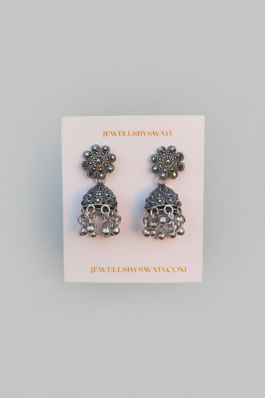 FLOWER BLACK SILVER OXIDISED JHUMKI