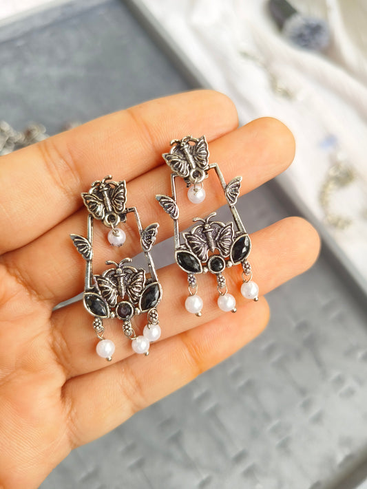 Butterfly & Pearl Oxidized Earrings 🦋✨ Ethnic Chic Vibes
