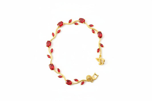 Red Tulip Gold Bracelet | Elegant Floral Gemstone Dainty Jewelry for Women