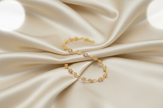 Tulip Gold Bracelet with Pink Gemstones | Elegant Floral Dainty Jewelry for Women
