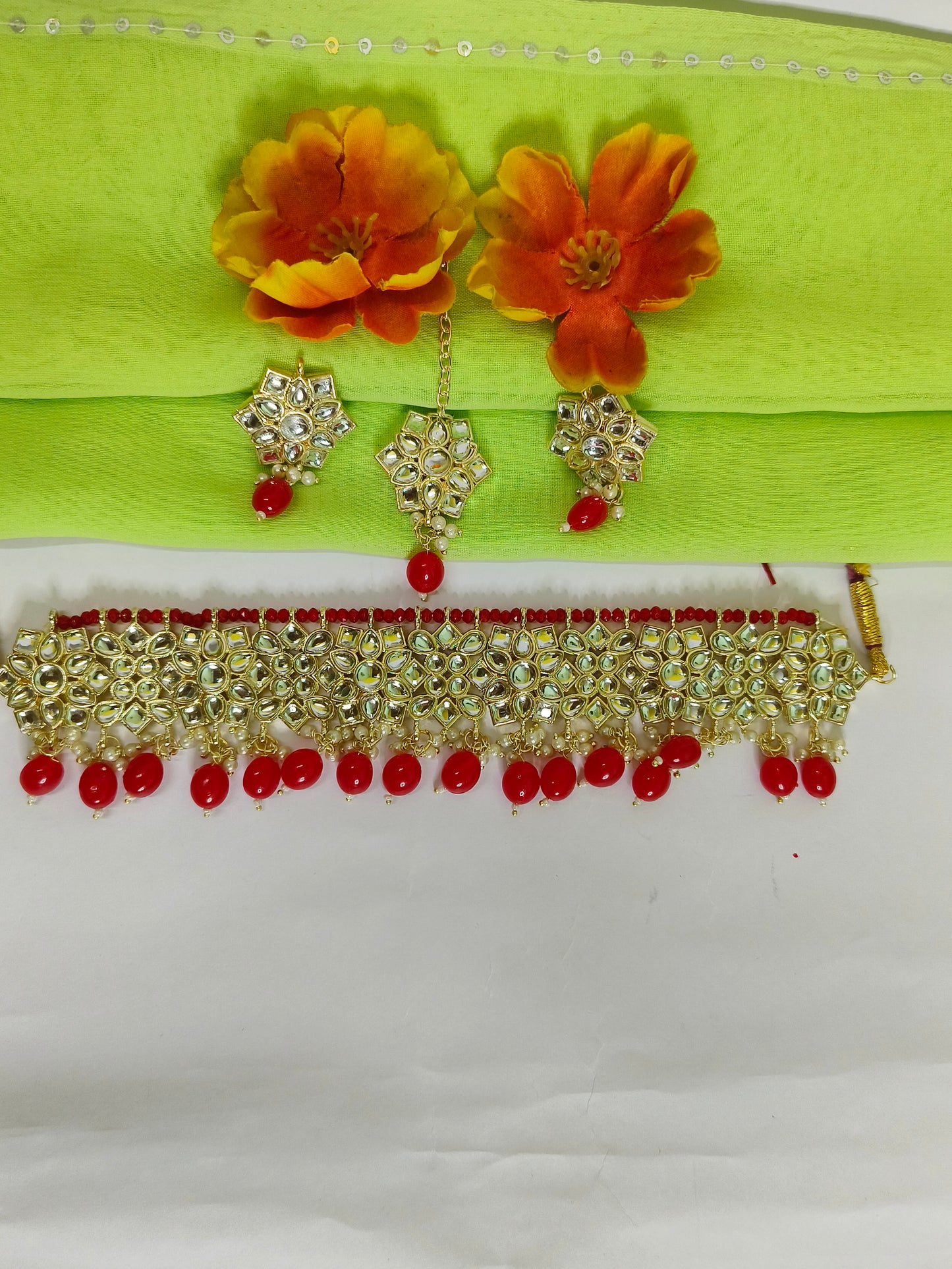 Maroon Kundan Choker Set with Earrings & Maangtika – Bridal & Festive Jewellery