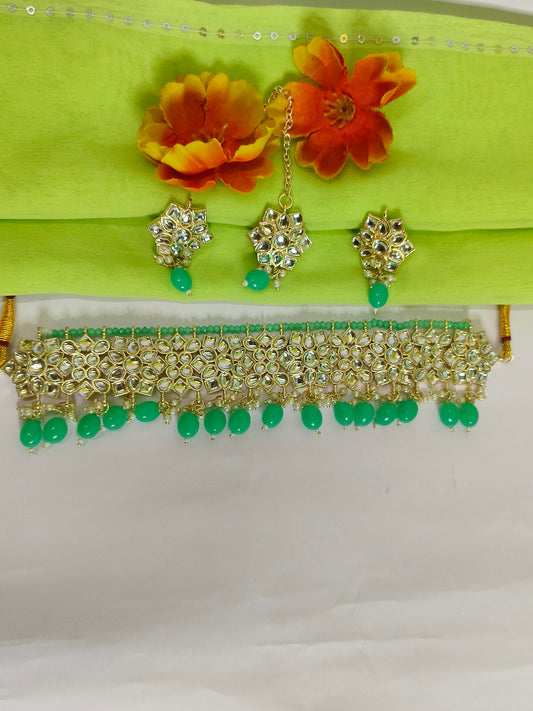 Maroon Kundan Choker Set with Earrings & Maangtika – Bridal & Festive Jewellery