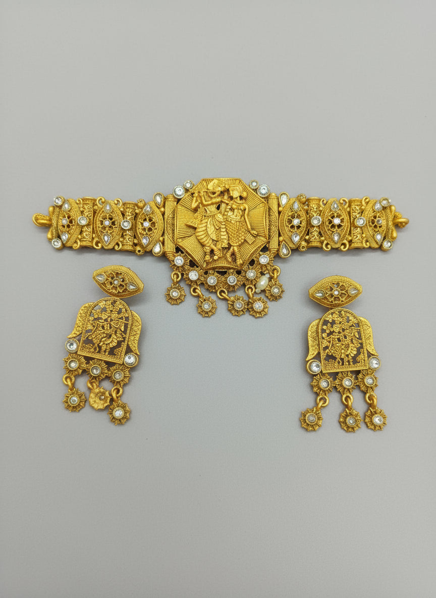 Temple Choker Necklace with Earrings – Traditional South Indian Jewellery