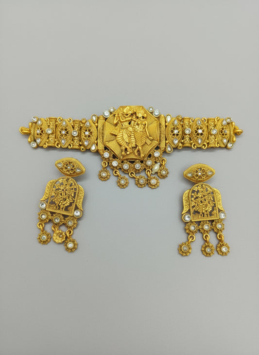 Temple Choker Necklace with Earrings – Traditional South Indian Jewellery