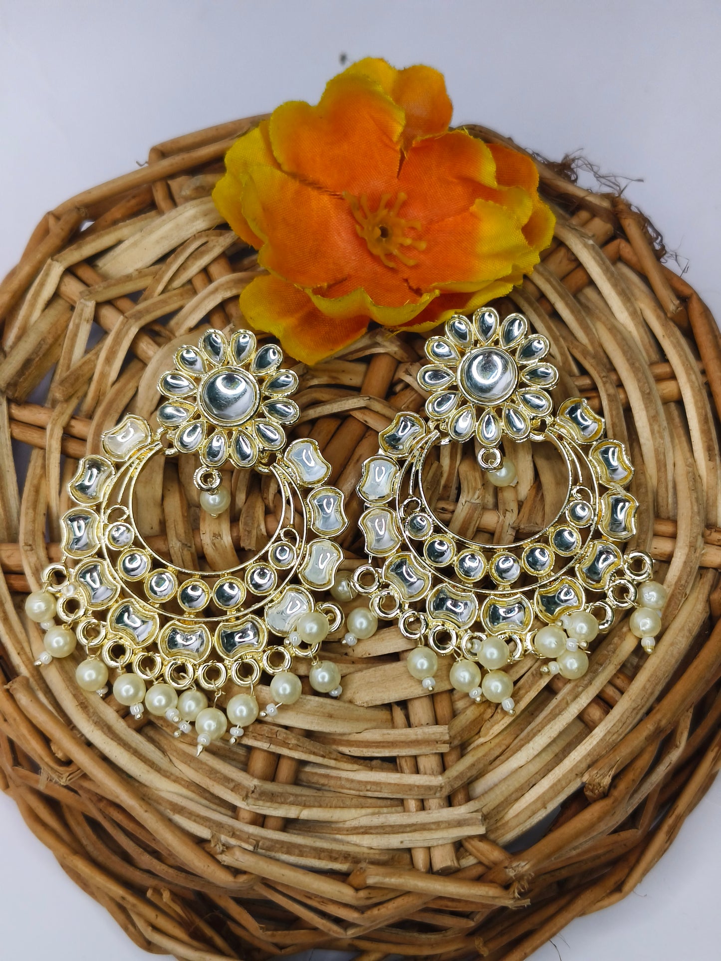 Pink Kundan Chandbali Earrings