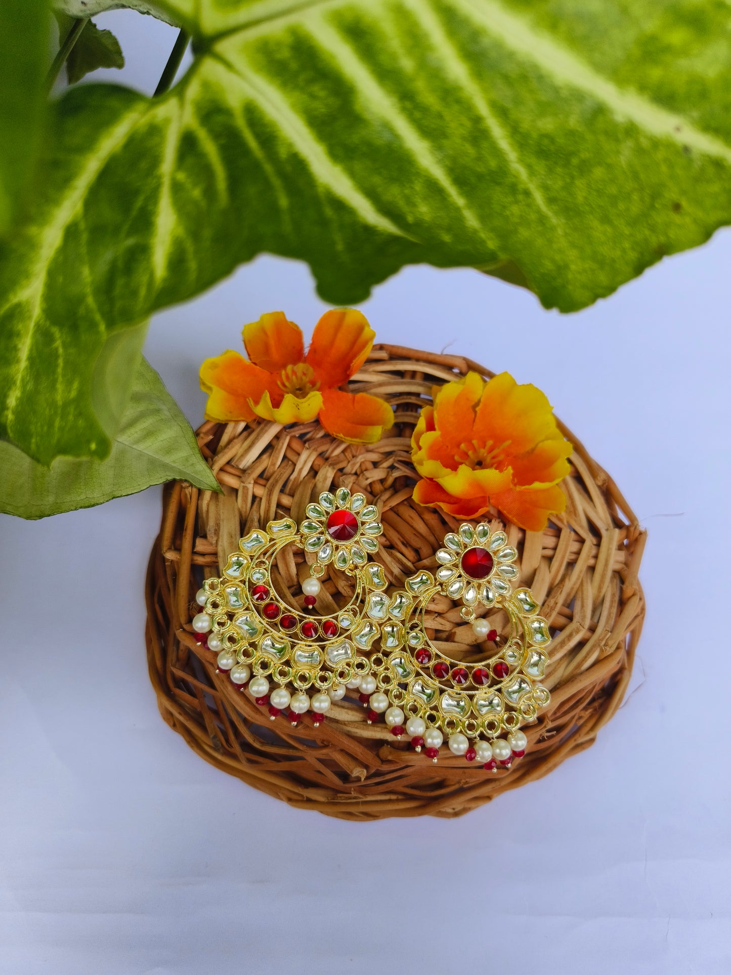 Pink Kundan Chandbali Earrings