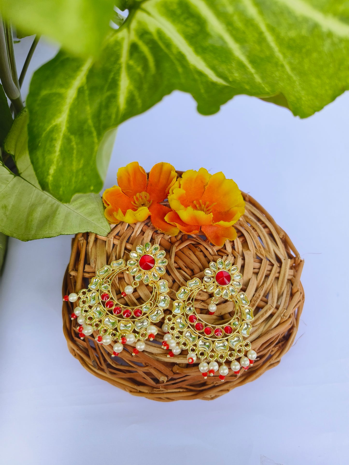 Pink Kundan Chandbali Earrings