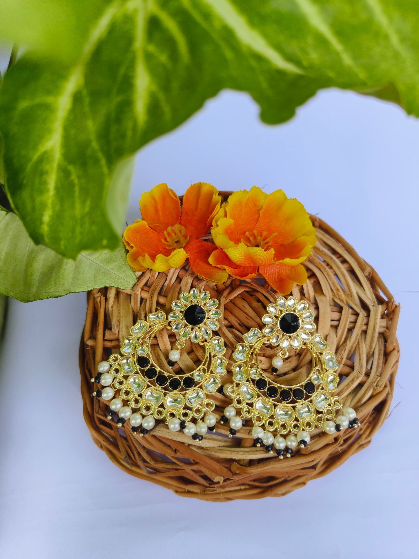 Pink Kundan Chandbali Earrings