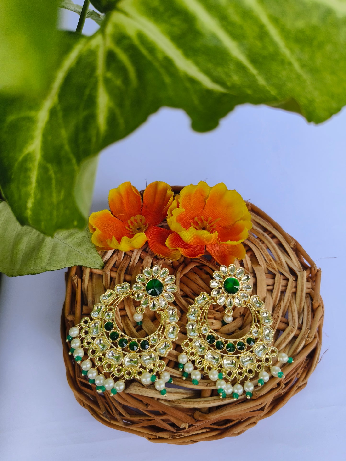 Pink Kundan Chandbali Earrings