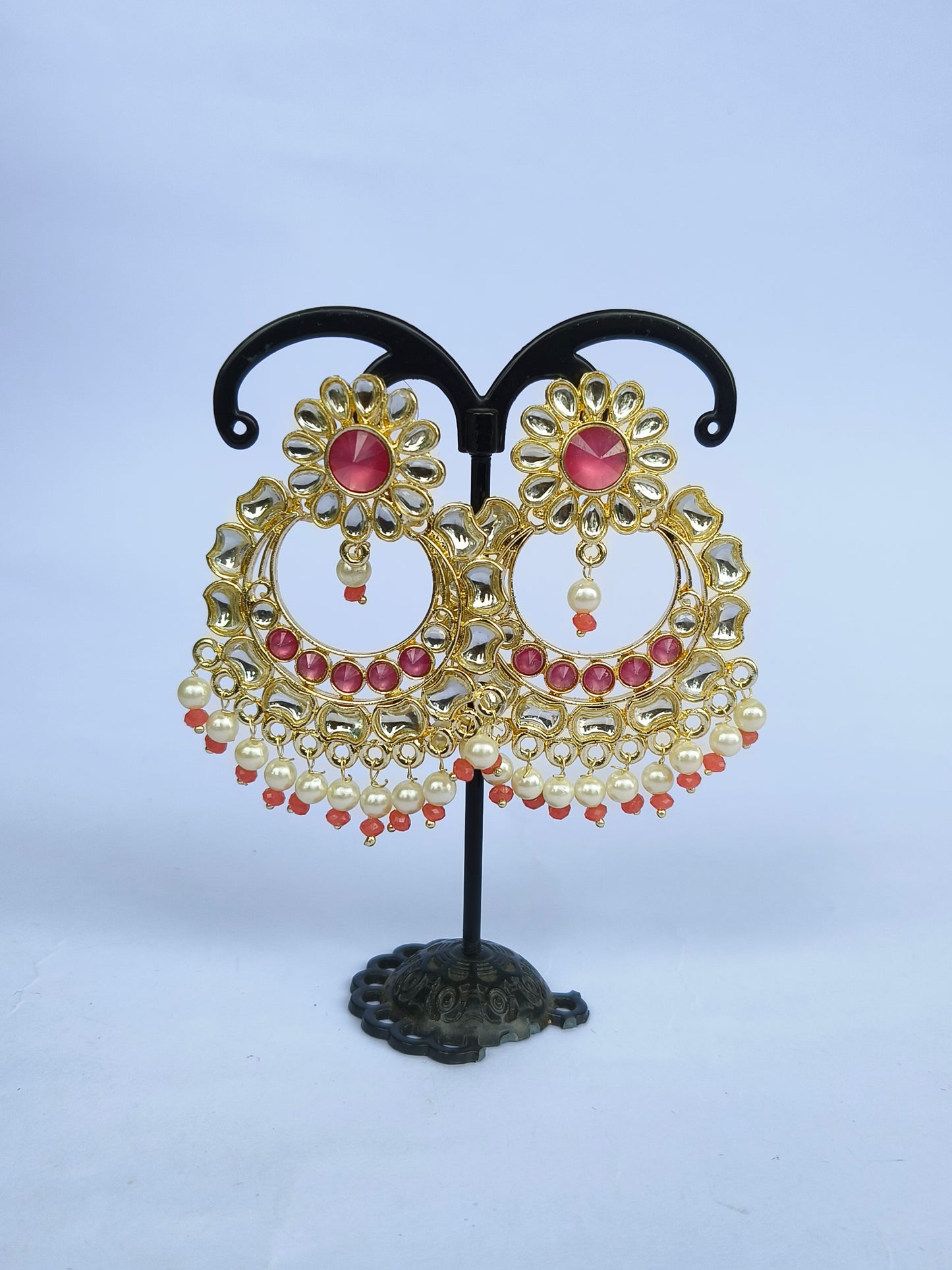Pink Kundan Chandbali Earrings