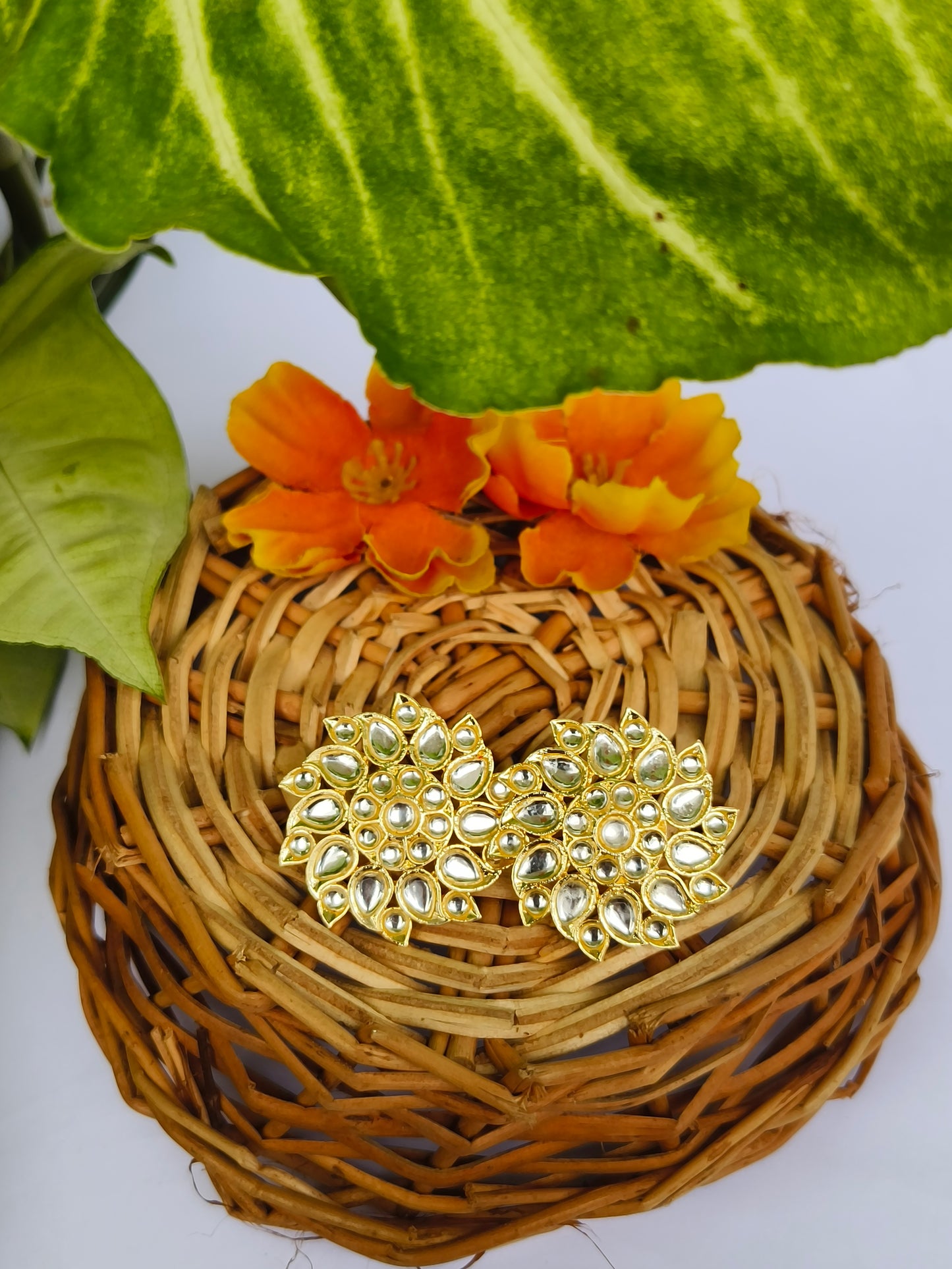 Classic Floral Kundan Stud Earrings