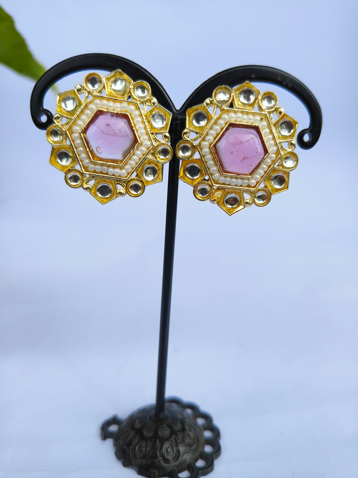 Sheer Pink Kundan Stud Earrings