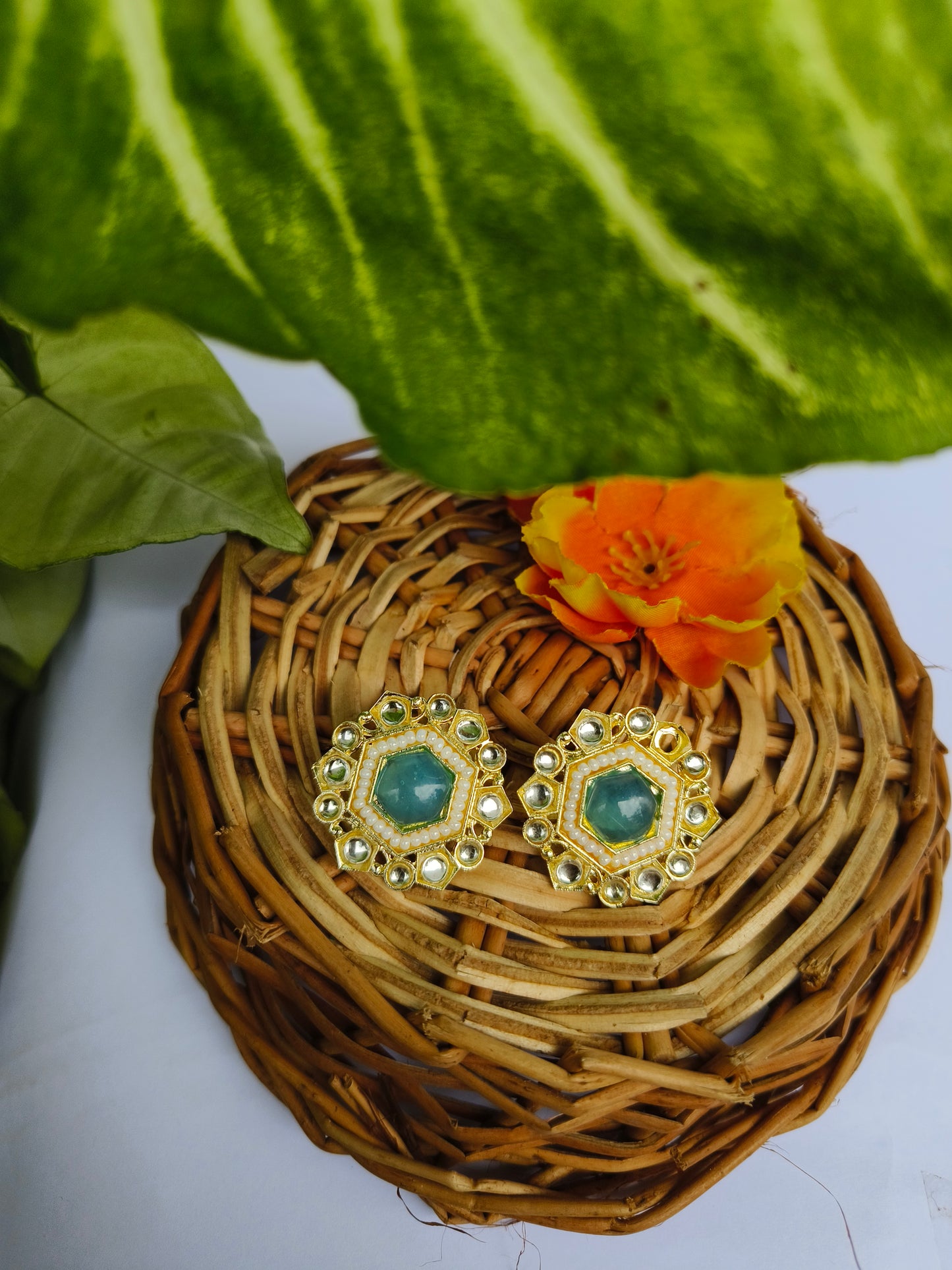 Sheer Pink Kundan Stud Earrings