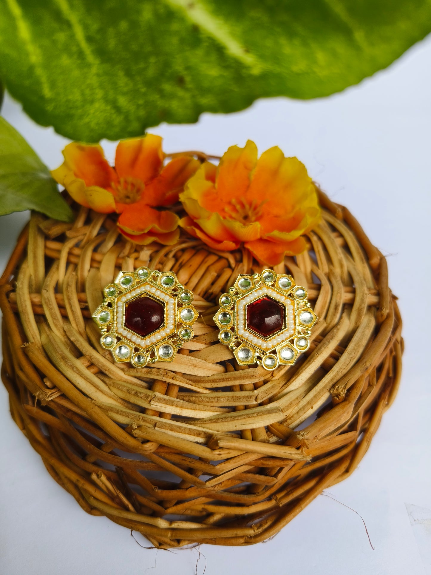 Sheer Pink Kundan Stud Earrings