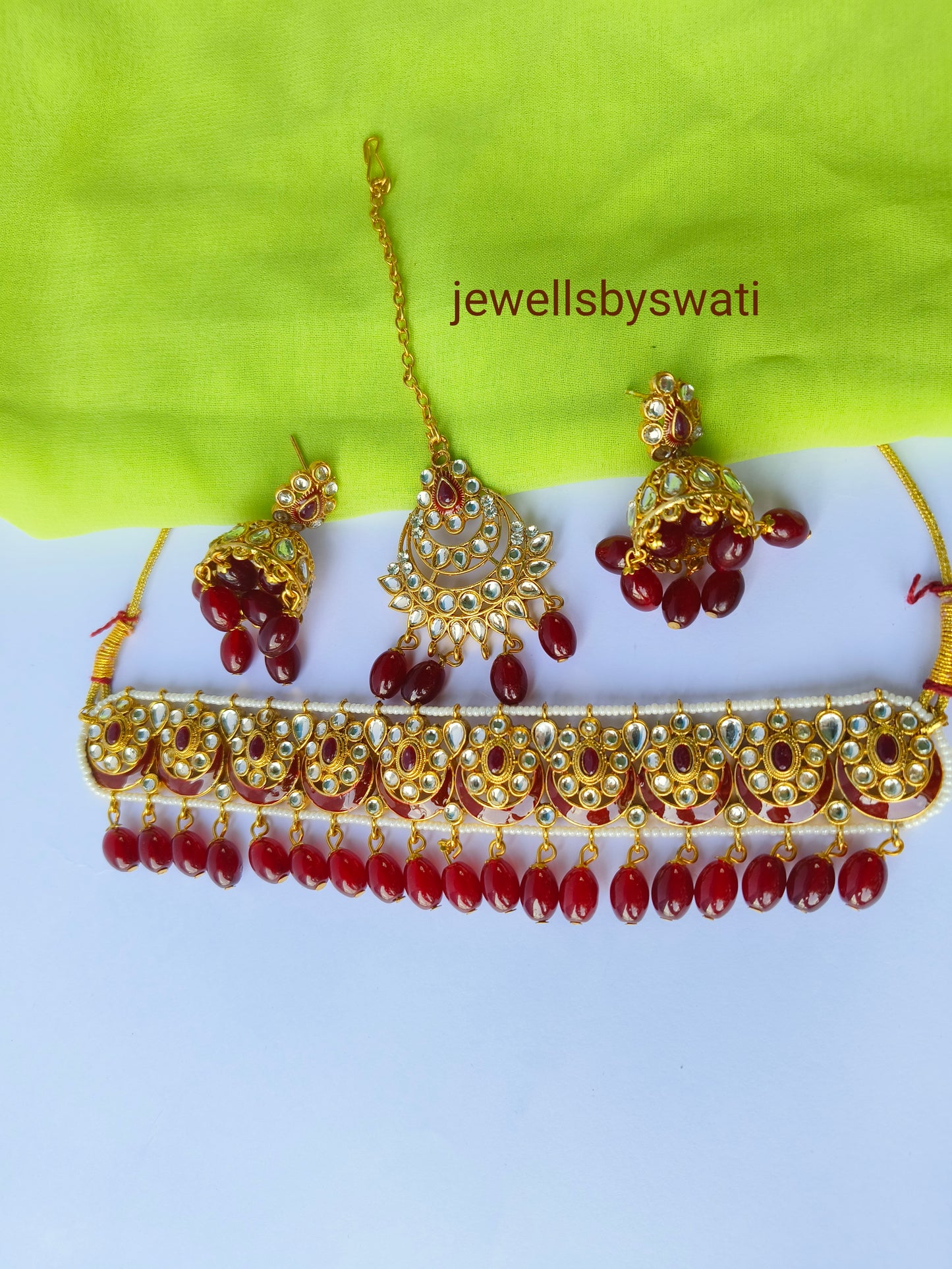 Pink Meenakari Necklace Set with Jhumki & Maangtika – Traditional Bridal Jewellery