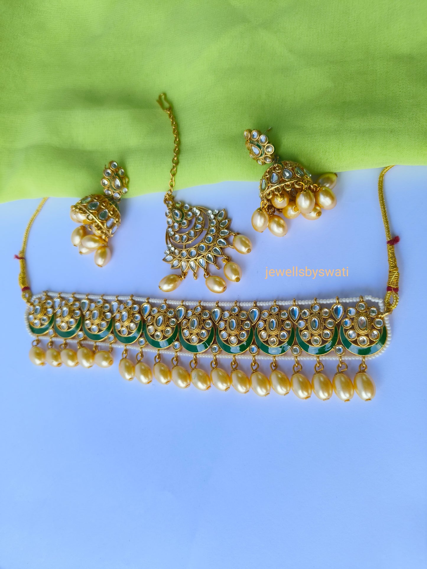 Pink Meenakari Necklace Set with Jhumki & Maangtika – Traditional Bridal Jewellery