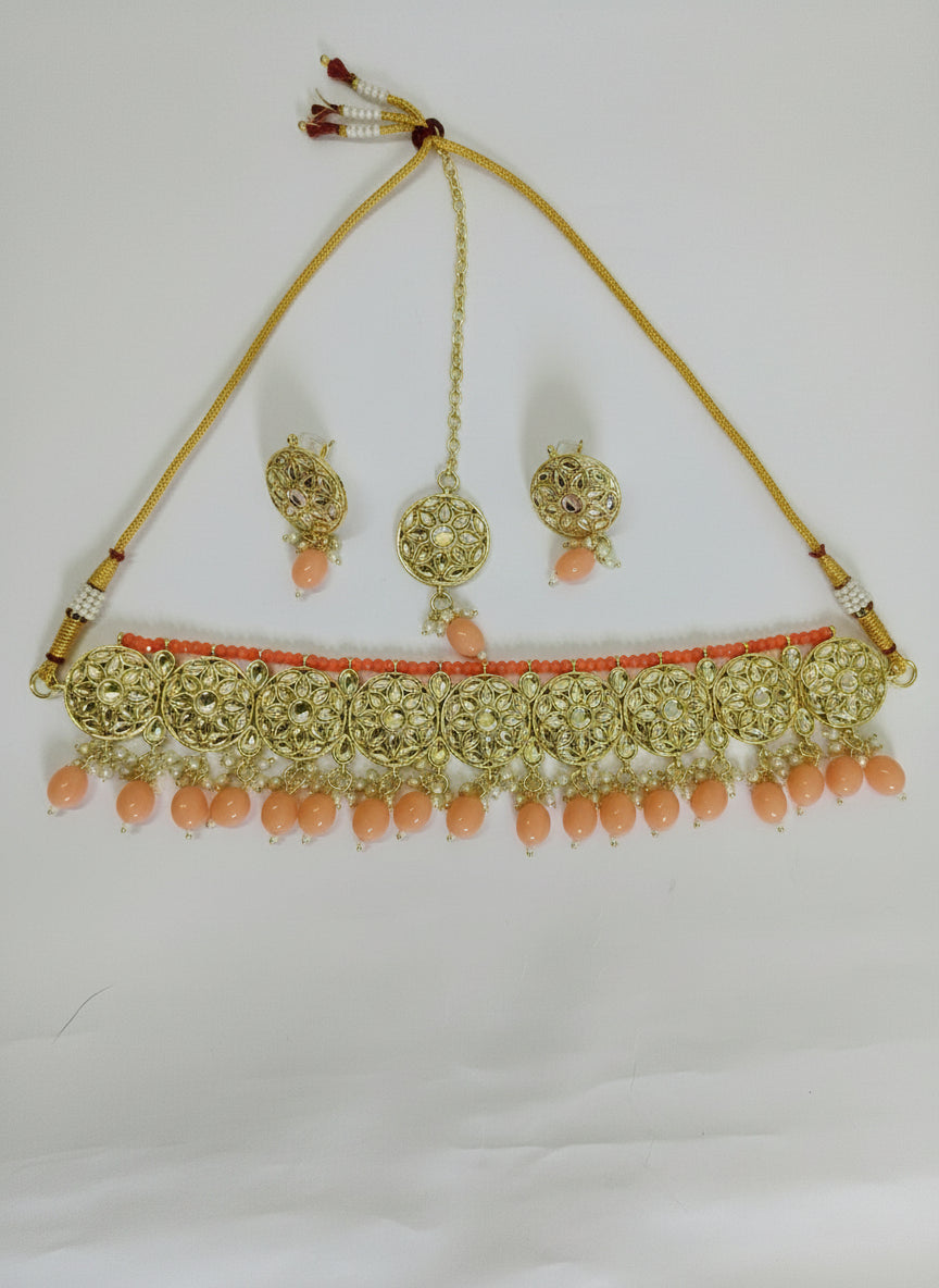 Maroon Kundan Choker Set with Earrings & Maangtika – Bridal & Festive Jewellery