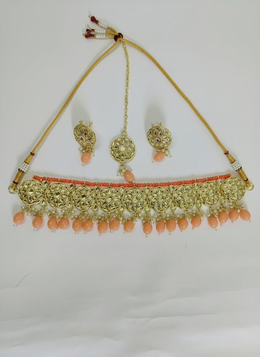 Maroon Kundan Choker Set with Earrings & Maangtika – Bridal & Festive Jewellery