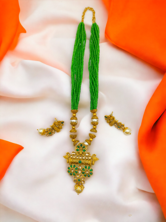 Golden Kundan Pearl Beaded Necklace Set