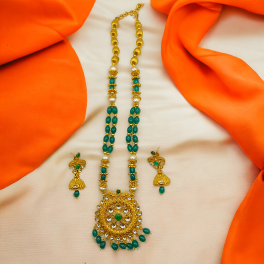 Golden Kundan Pearl Beaded Necklace Set