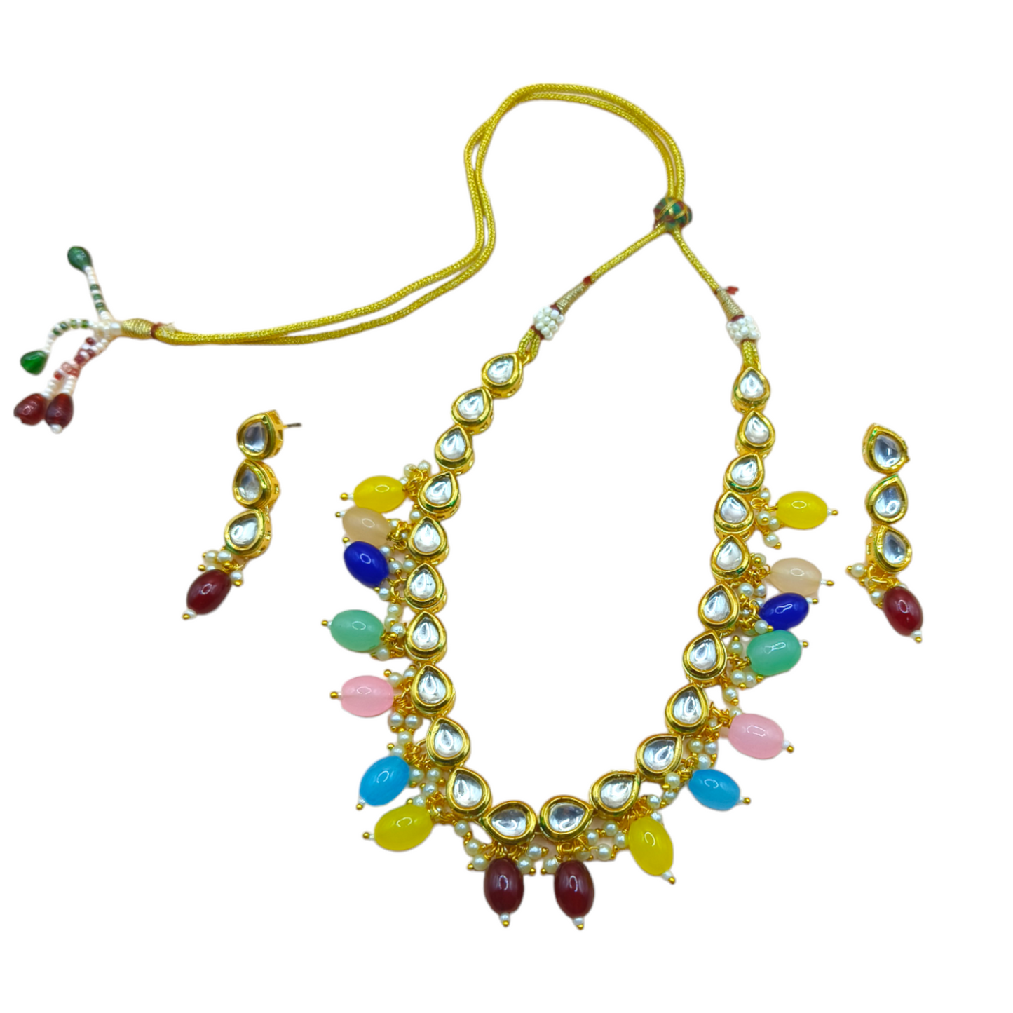 Royal Polki Kundan Necklace Set with Multicolor Gemstones
