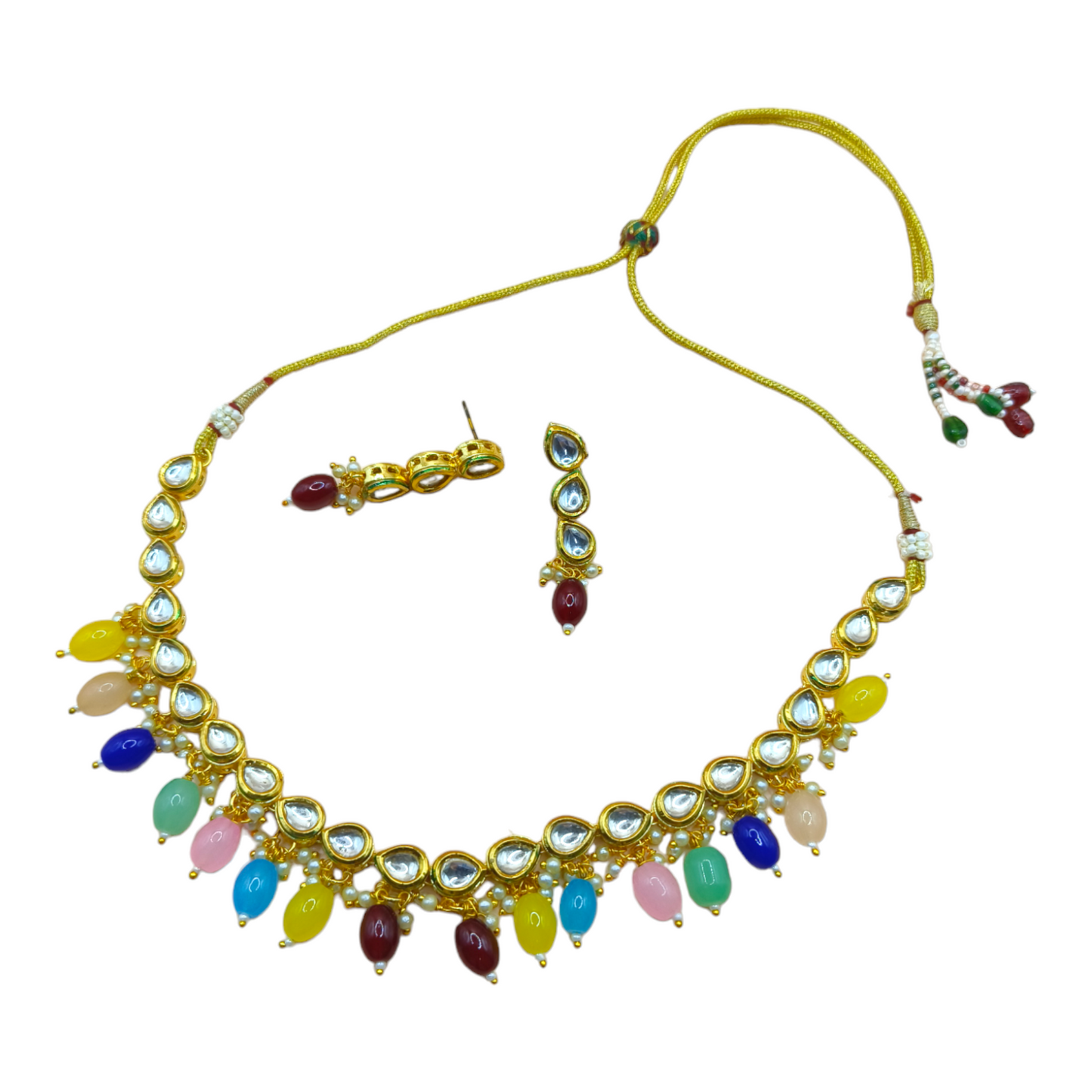 Royal Polki Kundan Necklace Set with Multicolor Gemstones